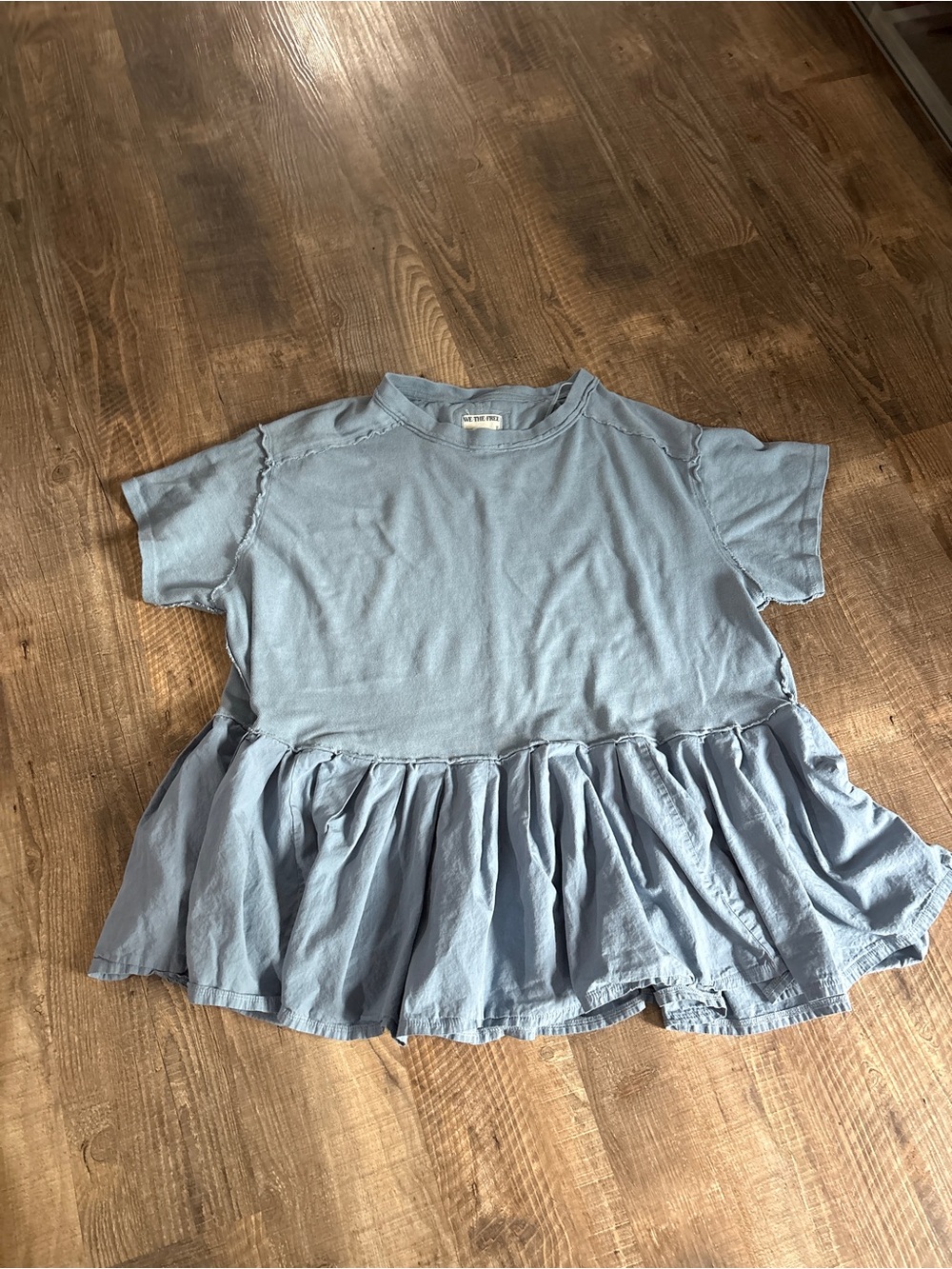 Free People Light Blue Ruffle-Hem Short Sleeve Tee